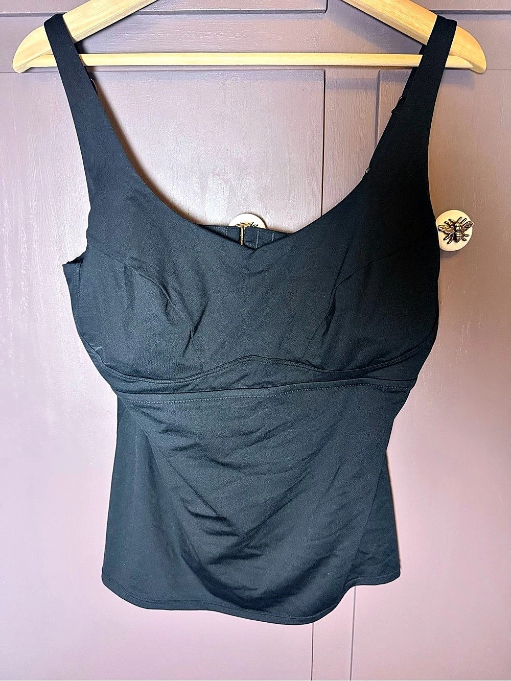 Athleta Square Neck V Bra Cup Tankini One-Piece Swimsuit Medium Black